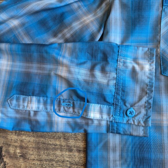 KUHL Outdoor Camping Button-Up Shirt Lightweight Blue Plaid Long Sleeve Pocket - Picture 9 of 14